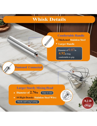 Batidor de Huevos Semi Automático Mzrnfcyk 25.4cm Acero Inoxidable