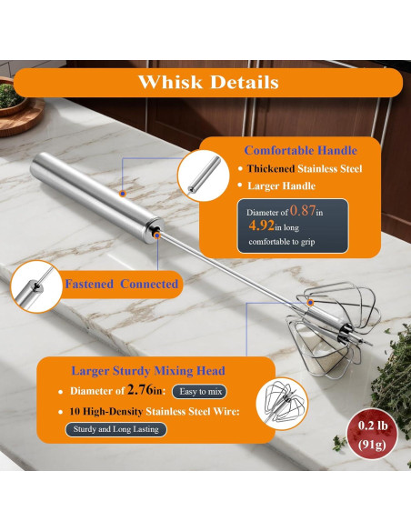 Batidor de Huevos Semi Automático Mzrnfcyk 25.4cm Acero Inoxidable