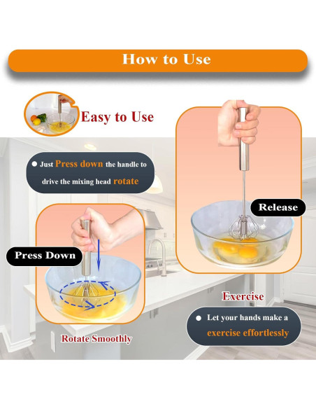 Batidor de Huevos Semi Automático Mzrnfcyk 25.4cm Acero Inoxidable