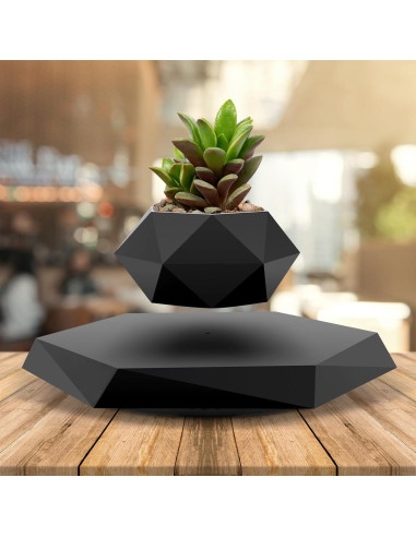 Maceta Flotante Ltwil Hexagonal Negra con Levitación Magnética