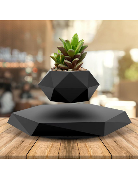 Maceta Flotante Ltwil Hexagonal Negra con Levitación Magnética