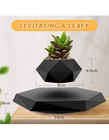 Maceta Flotante Ltwil Hexagonal Negra con Levitación Magnética