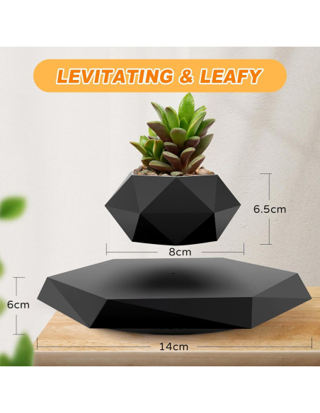 Maceta Flotante Ltwil Hexagonal Negra con Levitación Magnética