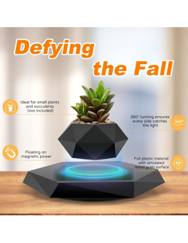 Maceta Flotante Ltwil Hexagonal Negra con Levitación Magnética