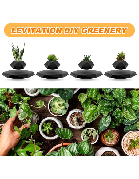 Maceta Flotante Ltwil Hexagonal Negra con Levitación Magnética