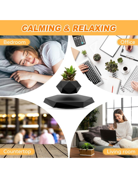 Maceta Flotante Ltwil Hexagonal Negra con Levitación Magnética