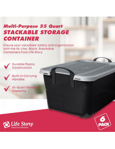 Contenedores de Almacenamiento Historia de Vida 6-Pack 52L Negro/Gris 2