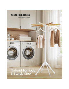 Estante para Secar Ropa SONGMICS Plegable de Bambú y Metal 146 cm 2