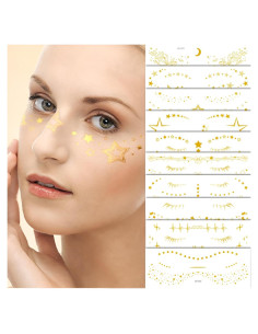 10 Pcs Tatuajes Temporales de Pecas Brillantes Doradas Namrec