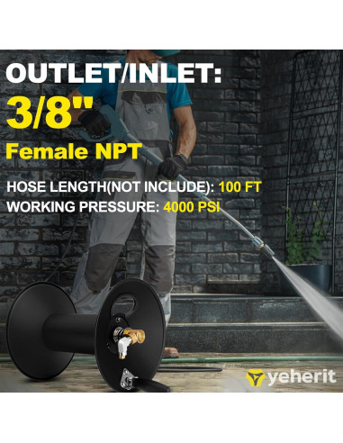 Carrete de Manguera de Alta Presión YEHERIT 30m 4000 PSI