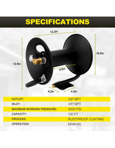 Carrete de Manguera de Alta Presión YEHERIT 30m 4000 PSI