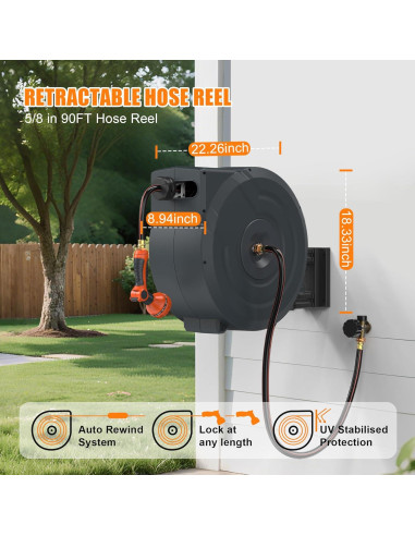 Carrete de Manguera de Jardín Retráctil NEOTEC 19 mm x 27.43 m