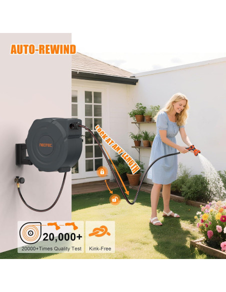 Carrete de Manguera de Jardín Retráctil NEOTEC 19 mm x 27.43 m
