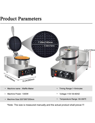 Máquina de Waffles Comercial AEYDJXMER 1300W No Pegajosa