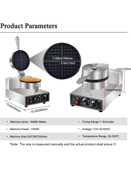 Máquina de Waffles Comercial AEYDJXMER 1300W No Pegajosa