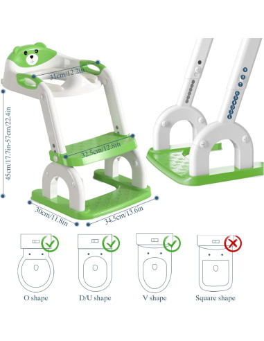 Asiento de Entrenamiento para Baño CUXFLS Verde 2 en 1 Ajustable