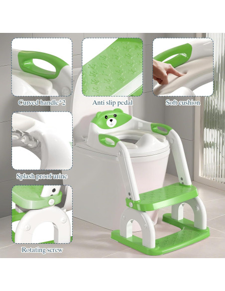 Asiento de Entrenamiento para Baño CUXFLS Verde 2 en 1 Ajustable