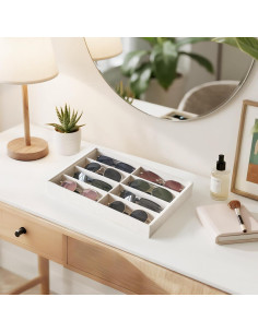 Organizador de Gafas Mkono Terciopelo Beige 8 Compartimentos 2