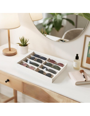 Organizador de Gafas Mkono Terciopelo Beige 8 Compartimentos