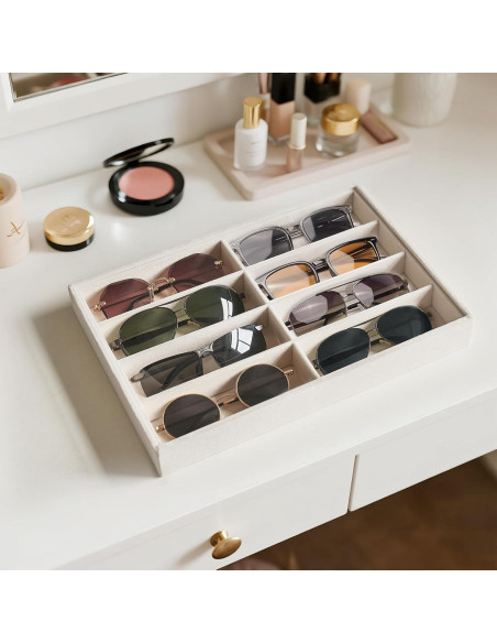 Organizador de Gafas Mkono Terciopelo Beige 8 Compartimentos