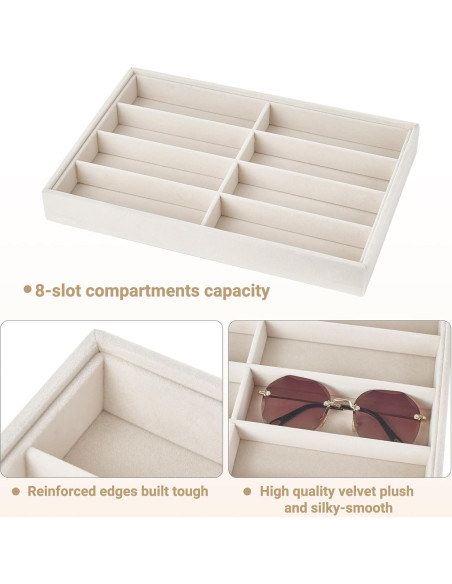 Organizador de Gafas Mkono Terciopelo Beige 8 Compartimentos