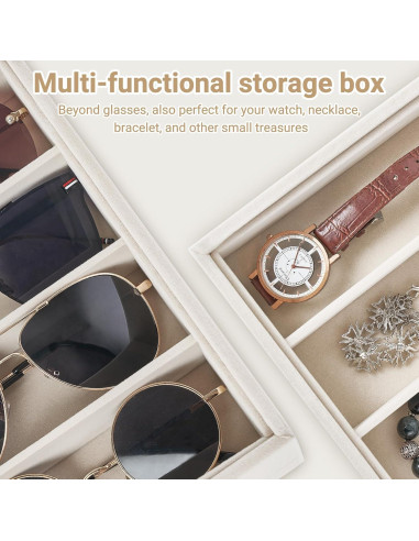 Organizador de Gafas Mkono Terciopelo Beige 8 Compartimentos