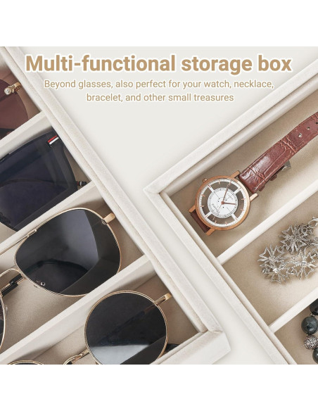 Organizador de Gafas Mkono Terciopelo Beige 8 Compartimentos