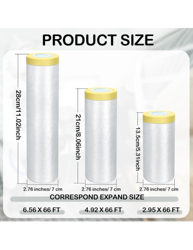 12 Rollos de Plástico para Pintura Fainne - 3 Tamaños 0.90/1.50/2.00 x 20.12 m