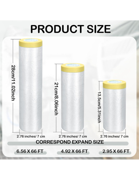 12 Rollos de Plástico para Pintura Fainne - 3 Tamaños 0.90/1.50/2.00 x 20.12 m