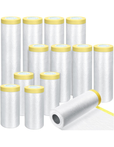 12 Rollos de Plástico para Pintura Fainne - 3 Tamaños 0.90/1.50/2.00 x 20.12 m