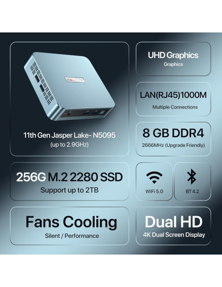 Mini PC PELADN WI-4 N5095, 8GB RAM, 256GB SSD, Doble Pantalla 4K Mini PC PELADN WI-4 N5095, 8GB RAM, 256GB SSD, Doble Pantalla 4K