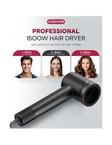 Secador de Pelo COSHARE HD10U-BK 800 Millones Iones Negativos