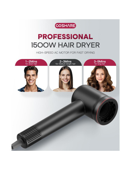 Secador de Pelo COSHARE HD10U-BK 800 Millones Iones Negativos