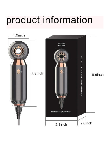 Secador de Pelo Profesional Wenzhou 800W Compacto Gris