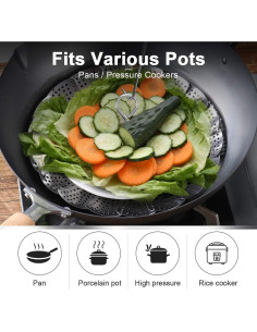 Cesta de Vapor KZNXCVI Acero Inoxidable 24 cm Ajustable 2