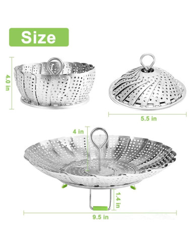Cesta de Vapor KZNXCVI Acero Inoxidable 24 cm Ajustable