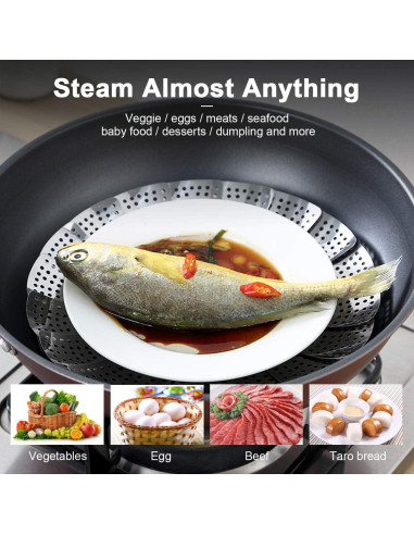 Cesta de Vapor KZNXCVI Acero Inoxidable 24 cm Ajustable