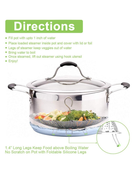 Cesta de Vapor KZNXCVI Acero Inoxidable 24 cm Ajustable