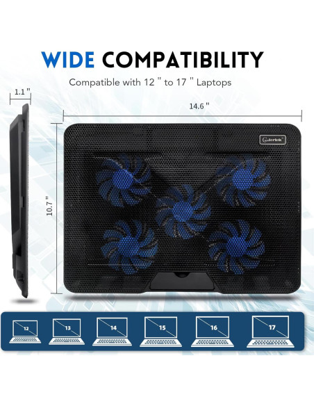 Base de Enfriamiento Coolertek para Laptop 12-17" con 5 Ventiladores