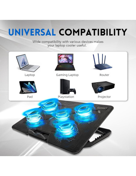 Base de Enfriamiento Coolertek para Laptop 12-17" con 5 Ventiladores