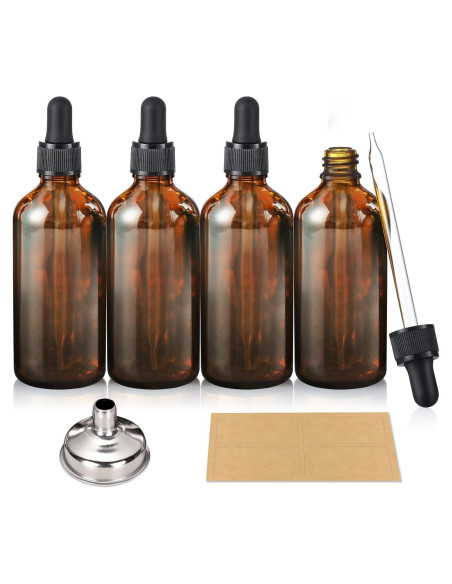 AOZITA 4 Botellas Goteo 100ml Ámbar con Embudo y Etiquetas