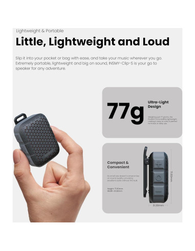 Altavoz Bluetooth Portátil INSMY Clip-S IP67 Impermeable 77g