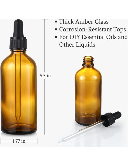 AOZITA 4 Botellas Goteo 100ml Ámbar con Embudo y Etiquetas