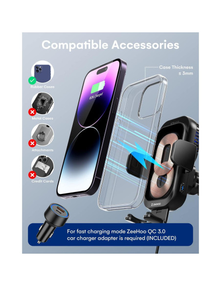 Cargador Inalámbrico para Auto ZeeHoo ICEBLOCK 15W Doble Bobina