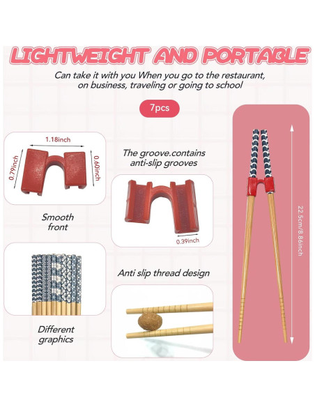 7 Pares de Palillos de Entrenamiento EAEDMY 22.5cm Reutilizables