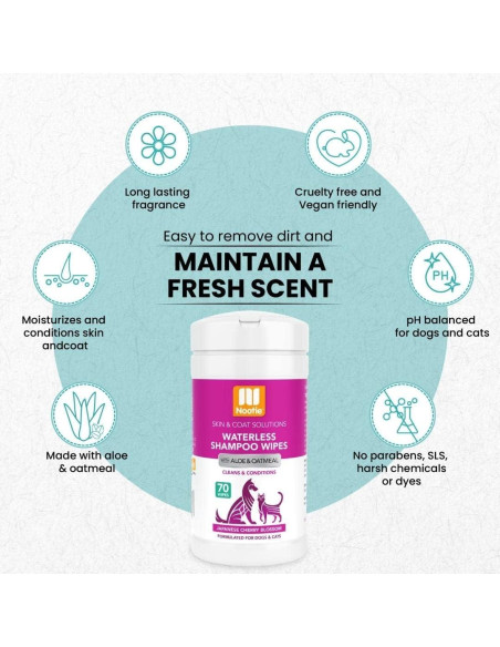 Toallitas de Champú Sin Agua Nootie 70 Unidades - Flor de Cerezo Toallitas de Champú Sin Agua Nootie 70 Unidades - Flor de Cerezo