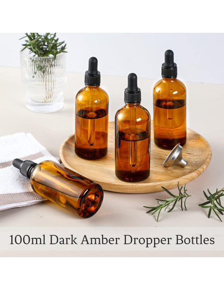 AOZITA 4 Botellas Goteo 100ml Ámbar con Embudo y Etiquetas