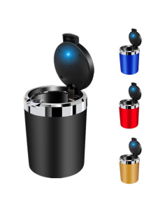 Cenicero de coche Genérico con tapa y luz LED azul - Acero inoxidable