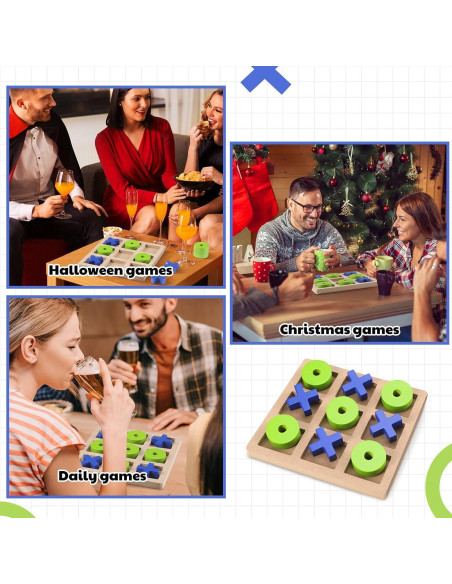 Juego de Tres en Raya de Madera Seenelling 18x18 cm Azul Verde Juego de Tres en Raya de Madera Seenelling 18x18 cm Azul Verde