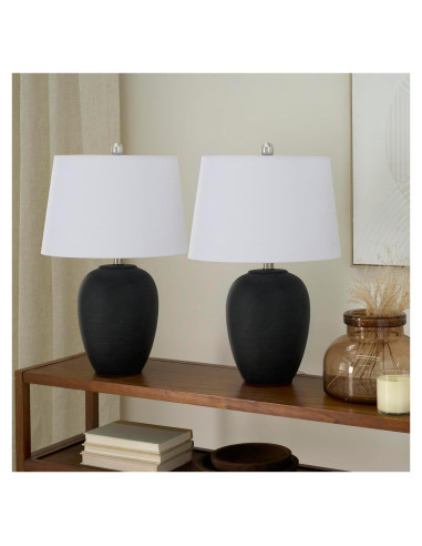Juego de 2 Lámparas de Mesa Nourison Cerámica Negra Vintage 58 cm